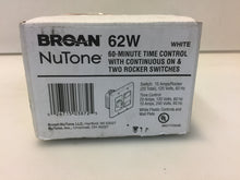 Load image into Gallery viewer, Broan-NuTone 62W 20A 60-Minute In-Wall Dial Timer w/ 2 Rocker Switches, White