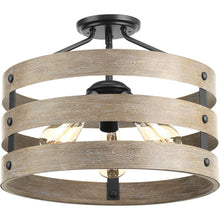 Load image into Gallery viewer, Progress Lighting Gulliver 17 in. 3-Light Graphite Semi-Flushmount P350049-143