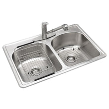 Load image into Gallery viewer, Glacier Bay VT3322H0 AIO Drop-In Stainless 33" 3-Hole Double Bowl Kitchen Sink