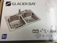 Load image into Gallery viewer, Glacier Bay VT3322H0 AIO Drop-In Stainless 33" 3-Hole Double Bowl Kitchen Sink