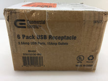 Load image into Gallery viewer, 6-PK Commercial Electric 3.6A Dual USB Charger and 15A Receptacle R1615D36-WH-3