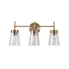 Load image into Gallery viewer, Manor Brook Bea 3-Light Antique Brass Vanity Light with Clear Glass MB99073
