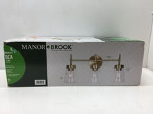 Load image into Gallery viewer, Manor Brook Bea 3-Light Antique Brass Vanity Light with Clear Glass MB99073