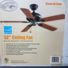 Load image into Gallery viewer, Hampton Bay 52" Ceiling Fan Hierro Natural Quick Connect 140254