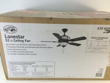 Load image into Gallery viewer, Hampton Bay Lonestar 52" Aged Copper White Rock Etched Glass Ceiling Fan 439604
