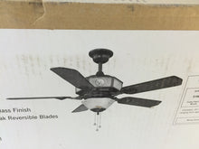 Load image into Gallery viewer, Hampton Bay Lonestar 52" Aged Copper White Rock Etched Glass Ceiling Fan 439604