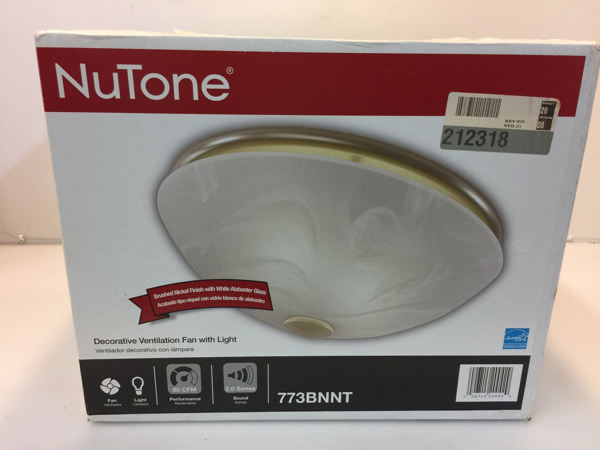 NuTone 773BNNT 80 CFM Ceiling Bathroom Exhaust Fan Alabaster Glass – NT ...