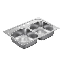 Load image into Gallery viewer, MOEN G222173 2200Series Drop-in Stainless Steel 33" 3-Hole 2-Bowl Kitchen Sink