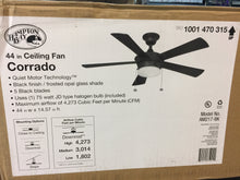 Load image into Gallery viewer, Hampton Bay Corrado 44 in. Indoor Black Ceiling Fan with Light Kit AM217-BK