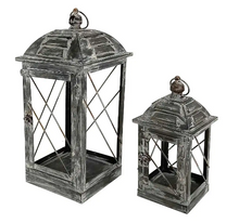 Load image into Gallery viewer, Plow & Hearth Distressed Metallic and Glass Lantern, Set of 2 - 8LAG131
