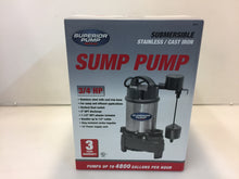 Load image into Gallery viewer, Superior Pump 92751 3/4 HP Submersible Stainless Steel-Cast Iron Sump Pump