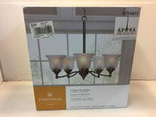 Load image into Gallery viewer, Portfolio FD15-093 Roseall 5-Light Nickel Etched Glass Shaded Chandelier 759873