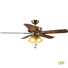 Load image into Gallery viewer, Hampton Bay Lyndhurst 52" LED Antique Brass Ceiling Fan with Light Kit 51013