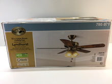 Load image into Gallery viewer, Hampton Bay Lyndhurst 52" LED Antique Brass Ceiling Fan with Light Kit 51013