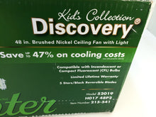 Load image into Gallery viewer, Hunter 52019 Discovery 48" Brushed Nickel Ceiling Fan w/ Light, for Kids Room