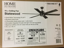 Load image into Gallery viewer, Home Decorators Statewood 70" LED Brushed Nickel Ceiling Fan With Remote 51770