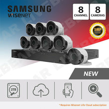 Load image into Gallery viewer, Wisenet 8Ch 5MP 2TB with 8 Cameras Surveillance Security System SDH-C84085BF