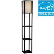 Load image into Gallery viewer, Hampton Bay AF33904-CA Black Shelf Floor Lamp Ivory Fabric Lamp Shade 1000040901