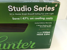 Load image into Gallery viewer, Hunter 53066 Studio Series 52" Indoor Bright Brass Ceiling Fan with Light Kit