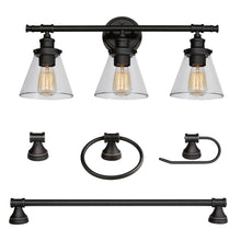 Load image into Gallery viewer, Globe Electric 50192 Parker 3-Light Oil Rubbed Bronze 5-Piece Bath Light Set