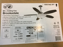 Load image into Gallery viewer, Hampton Bay AC418-BN Brookedale 60" Indoor Brushed Nickel Ceiling Fan 1002545301