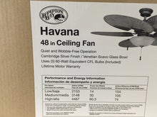 Load image into Gallery viewer, Hampton Bay 51328 Havana 48" Cambridge Silver Ceiling Fan with Light 600524