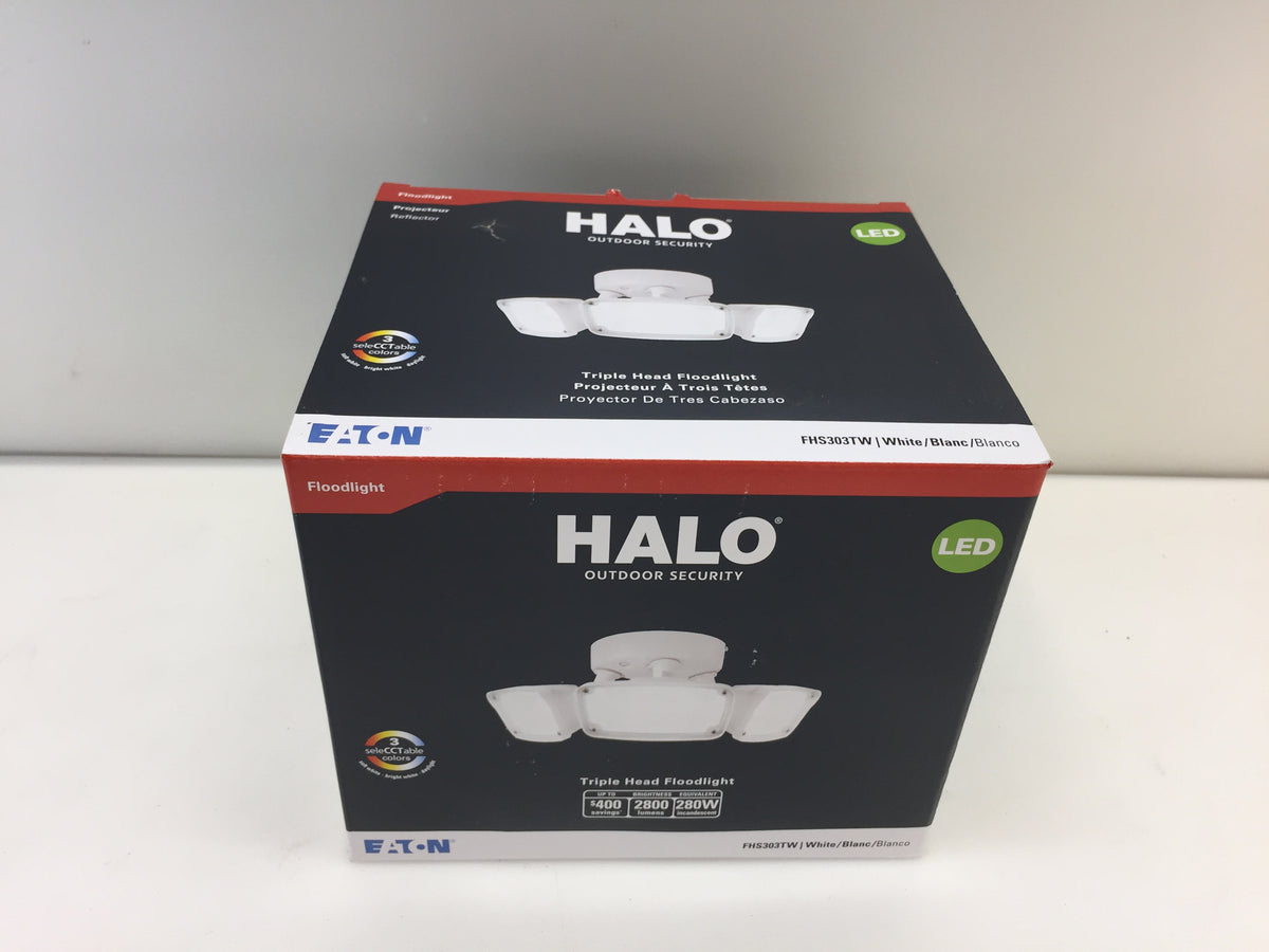 Halo FHS White Outdoor Triple Head LED Flood Light Switch Controlled F