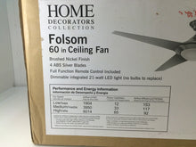 Load image into Gallery viewer, HDC YG523-BN Folsom 60" LED Indoor Brushed Nickel Ceiling Fan 731146