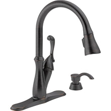 Load image into Gallery viewer, Delta 19950-RBSD-DST Arabella 1-Handle Pull-Down Sprayer Kitchen Faucet Bronze