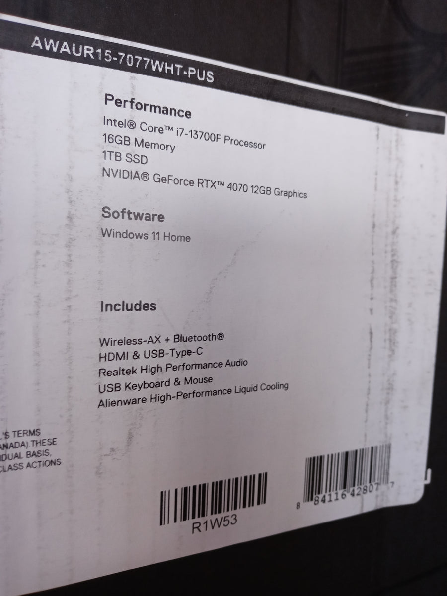 Alienware Aurora R15 Gaming PC i7-13700F 16GB 1TB RTX 4070 Win11 Liqui ...