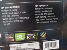 Load image into Gallery viewer, CyberPowerPC Gaming AMD Ryzen 5 5600X 16GB 500GB SSD 1TB HDD Win11 RTX 3060 12GB
