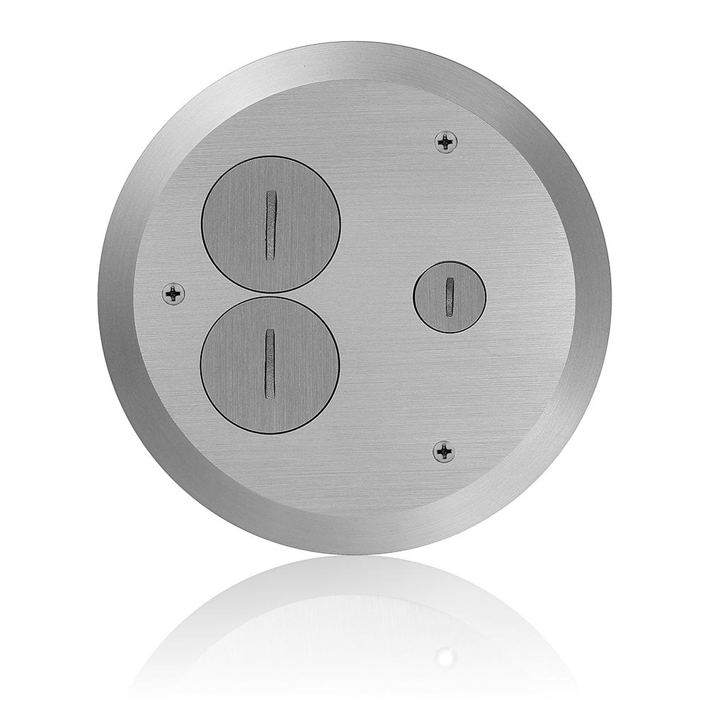 Leviton Concrete Floor Box Nickel Plated Cover Plate, 2 Duplex Screw 1 Data Cap