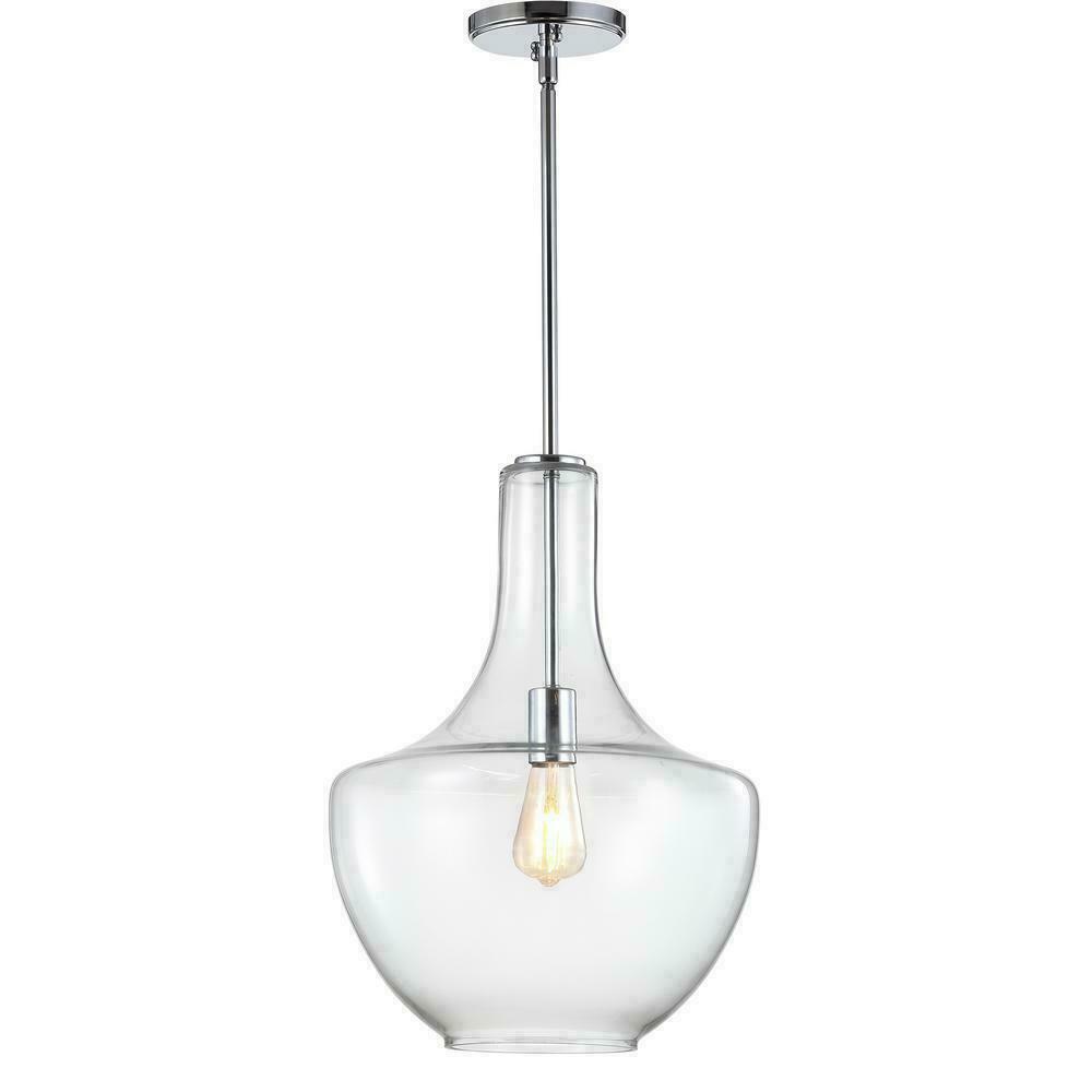 JONATHAN Y Watts 13.25 in. 1-Light Chrome Metal LED Pendant Clear Glass JYL6401A