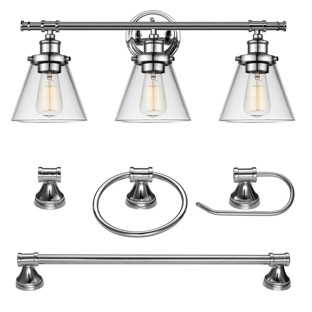Globe Electric Parker 3-Light Chrome All-In-One Bath Light Vanity 5-Piece 51234