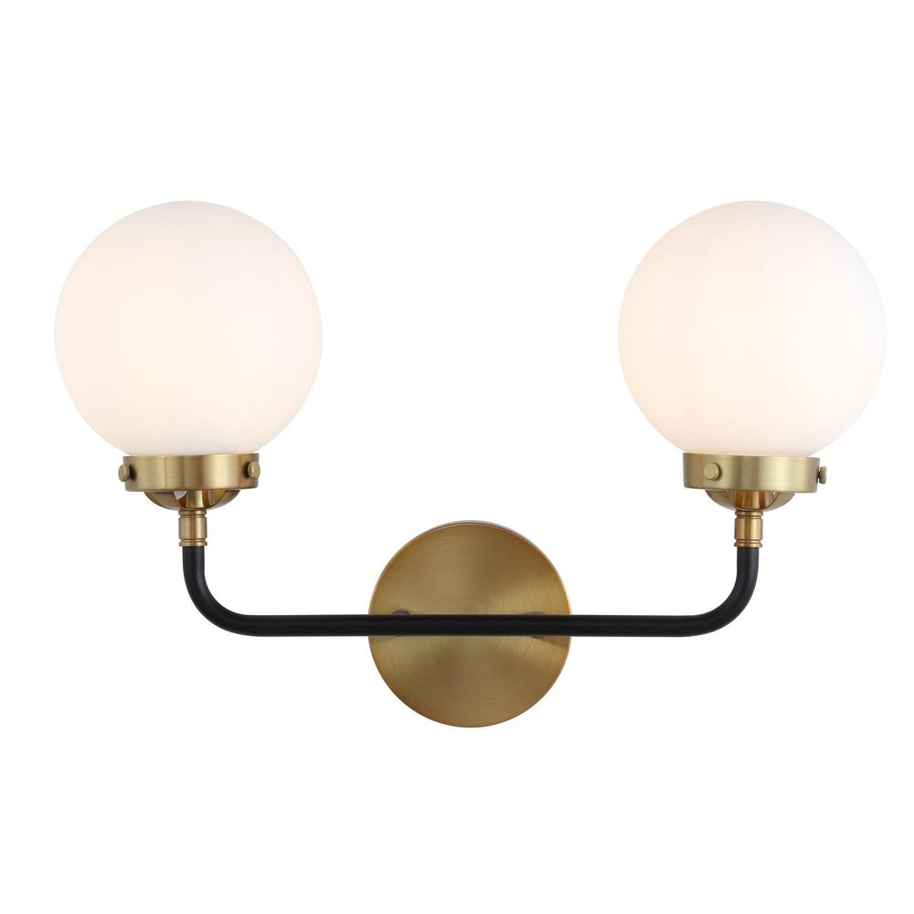 JONATHAN Y Caleb 2-Light 18 in. Brass Gold/Black Brass Wall Sconce JYL9057B