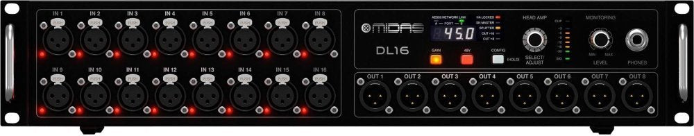 Midas DL16 16-Input 8-Output Digital Stage Box Preamplifier