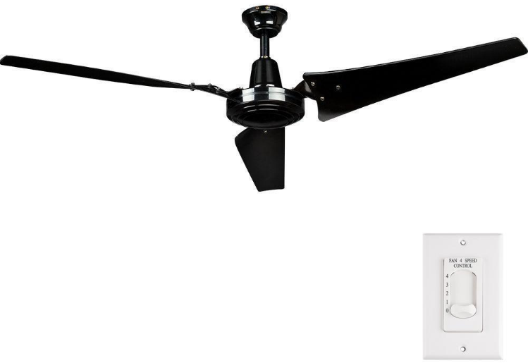 Hampton Bay Industrial 60 in. Indoor Black Ceiling Fan with Wall Control 26829