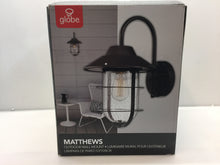 Load image into Gallery viewer, Globe Electric 44333 Matthews Matte Black Outdoor Indoor Wall Lantern Sconce

