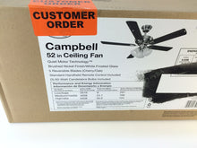 Load image into Gallery viewer, Hampton Bay 41359 Campbell 52&quot; Brushed Nickel Ceiling Fan 995050
