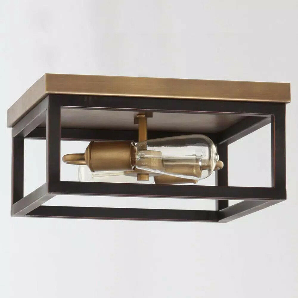 Hampton Bay Boswell Quarte 2-Light Vintage Brass Flush Mount 8017HDCVBDI
