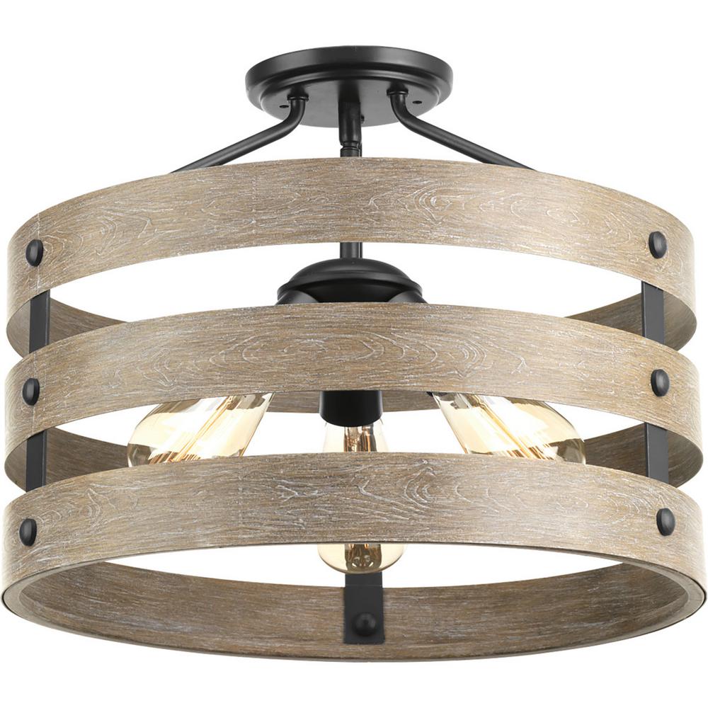 Progress Lighting Gulliver 17 in. 3-Light Graphite Semi-Flushmount P350049-143