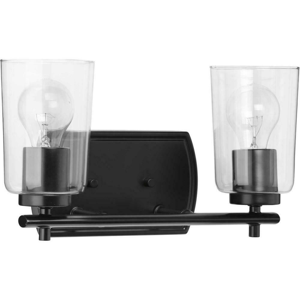 Progress Lighting Adley 2-Light Matte Black Clear Glass Bath Vanity Light