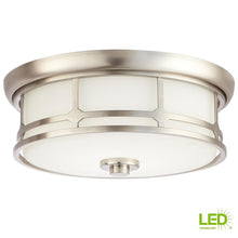 Load image into Gallery viewer, HDC 14&quot; 75W Equivalent Brushed Nickel LED Flushmount Frosted White Glass Shade
