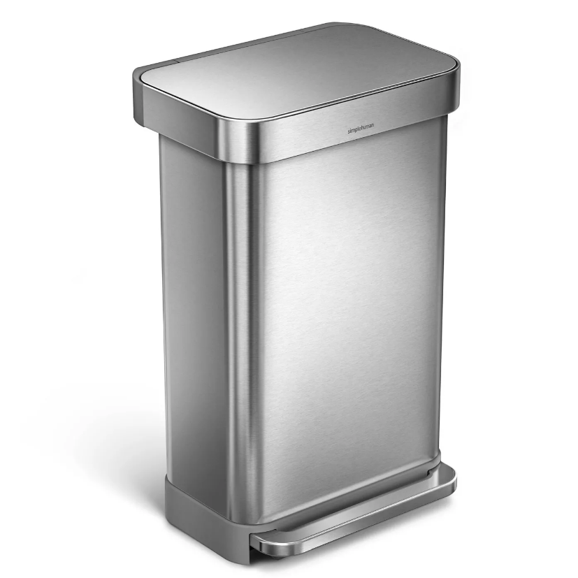 Simplehuman 45L 12-Gallon Rectangular Step Trash Can Stainless Steel CW2024
