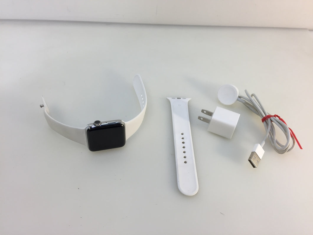 Apple Watch Series 2 MNPR2LL/A 42mm Stainless Steel Case White Sport Band