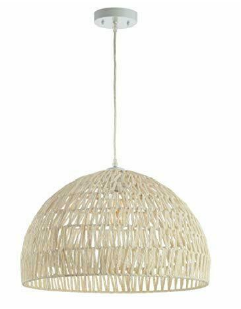 JONATHAN Y Campana 20 in. Woven Rattan Dome LED Pendant, Cream JYL6504A