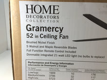 Load image into Gallery viewer, HDC YG513-BN Gramercy 52&quot; LED Indoor Brushed Nickel Ceiling Fan
