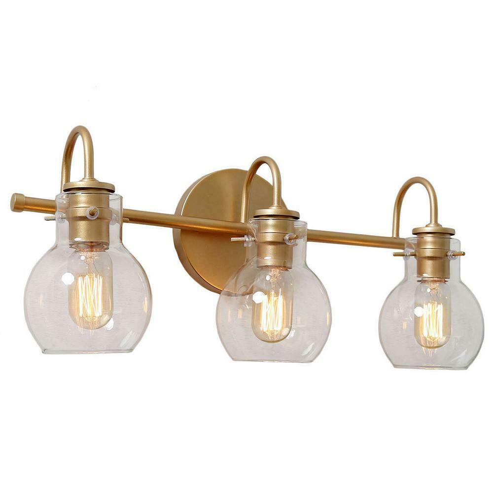 Lalus Robb Modern 3-Light Gold Bathroom Vanity Light with Clear Globe Shades