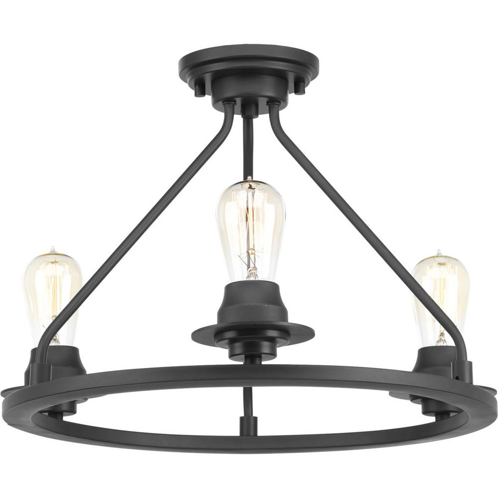 Progress Lighting P350036-143 Debut Collection 3-Light Graphite Semi-Flush Mount