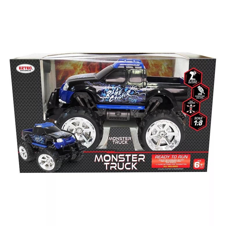 EZTEC 2.4GHz 1:8 RC Monster Truck with USB Charger (24946)